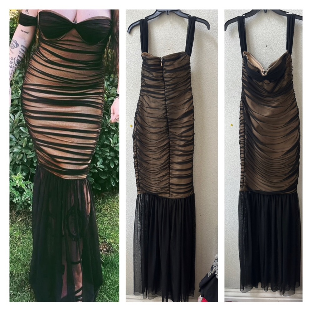 FASHION NOVA black smocked fitted bodycon cocktail dress women’s M NWT